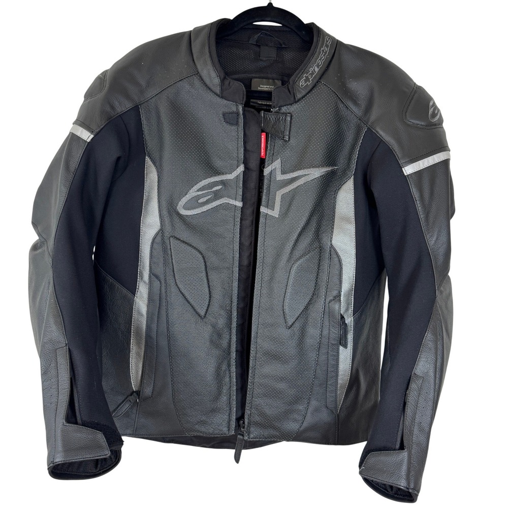Alpinestars Leather Motorcycle Racing Jacket Black Silver Medium USA 42 EUR 52